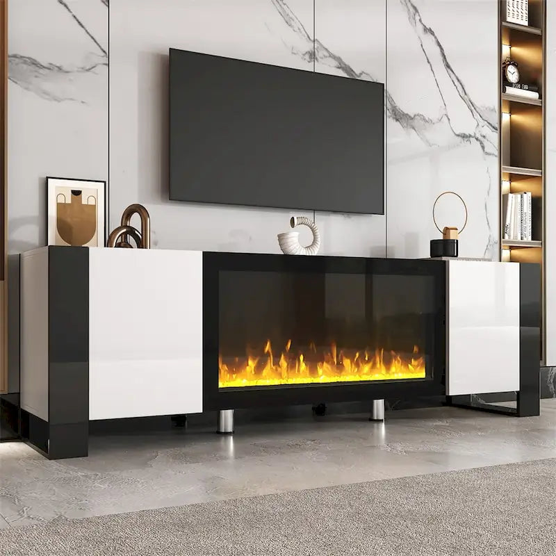 Meuble TV moderne avec foyer électrique non chauffant de 34,2 po et armoires