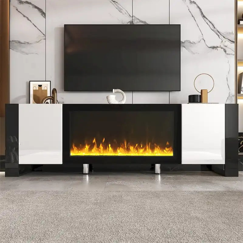 Meuble TV moderne avec foyer électrique non chauffant de 34,2 po et armoires