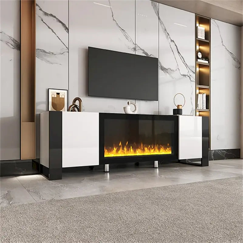 Meuble TV moderne avec foyer électrique non chauffant de 34,2 po et armoires