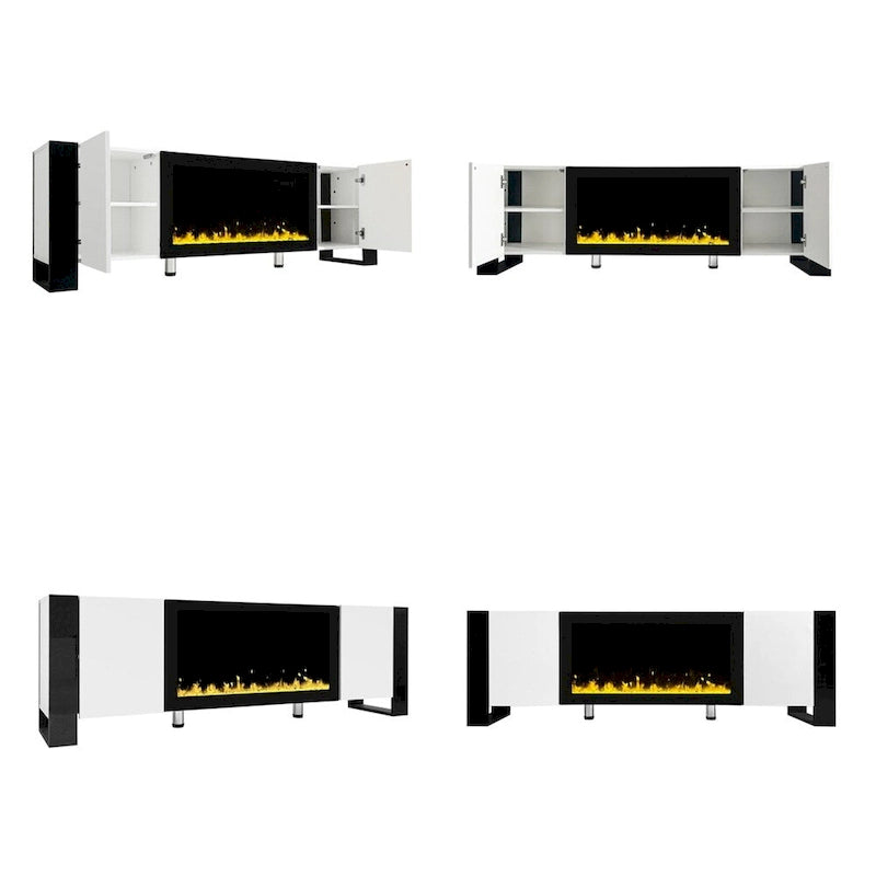 Meuble TV moderne avec foyer électrique non chauffant de 34,2 po et armoires