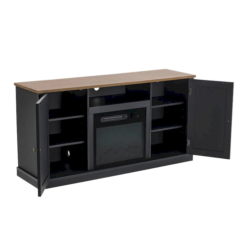 Meuble TV anthracite de 137 cm pour téléviseurs jusqu'à 152 cm avec cheminée électrique