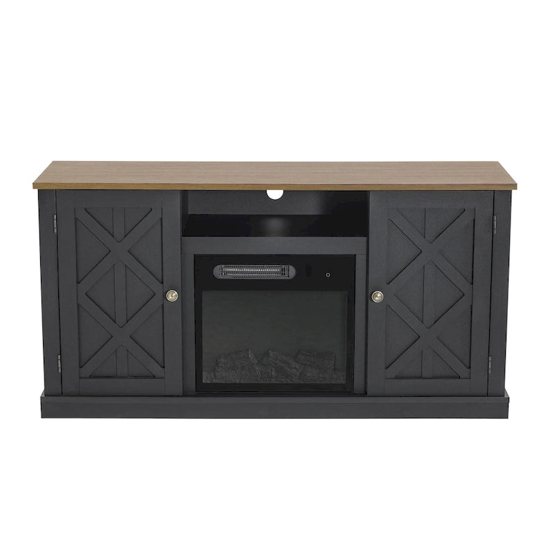 Meuble TV anthracite de 137 cm pour téléviseurs jusqu'à 152 cm avec cheminée électrique