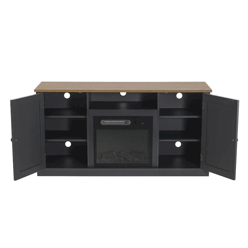 Meuble TV anthracite de 137 cm pour téléviseurs jusqu'à 152 cm avec cheminée électrique
