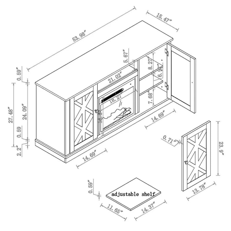 Meuble TV anthracite de 137 cm pour téléviseurs jusqu'à 152 cm avec cheminée électrique