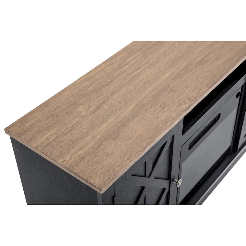 Meuble TV anthracite de 137 cm pour téléviseurs jusqu'à 152 cm avec cheminée électrique