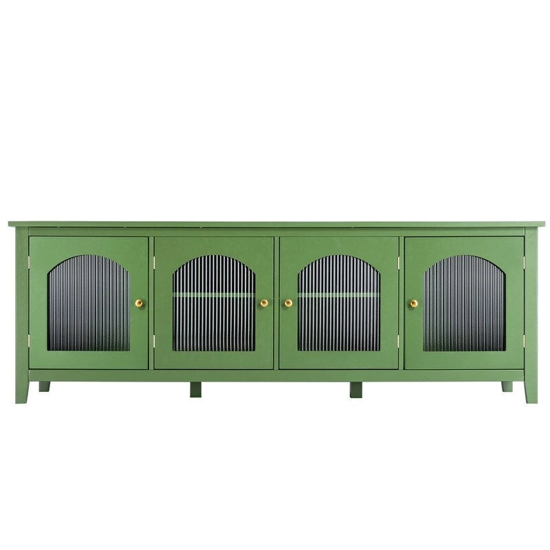 Meuble TV vert vintage, buffet de maison d'artiste avec portes et étagères en verre, meuble de rangement d'appoint pour bar à café