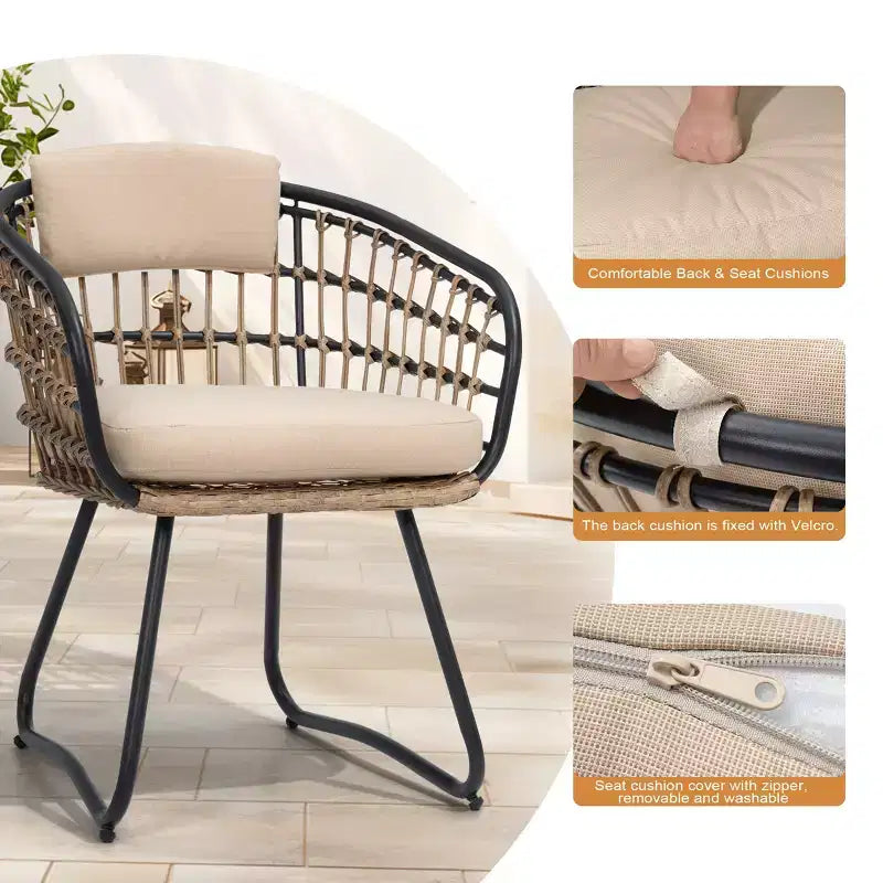 Crestlive Products Lot de 2/3 chaises de salle à manger d'extérieur pour patio en rotin avec accoudoirs et coussin