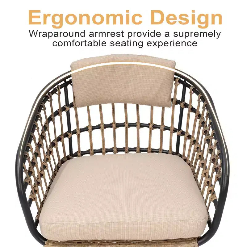 Crestlive Products Lot de 2/3 chaises de salle à manger d'extérieur pour patio en rotin avec accoudoirs et coussin