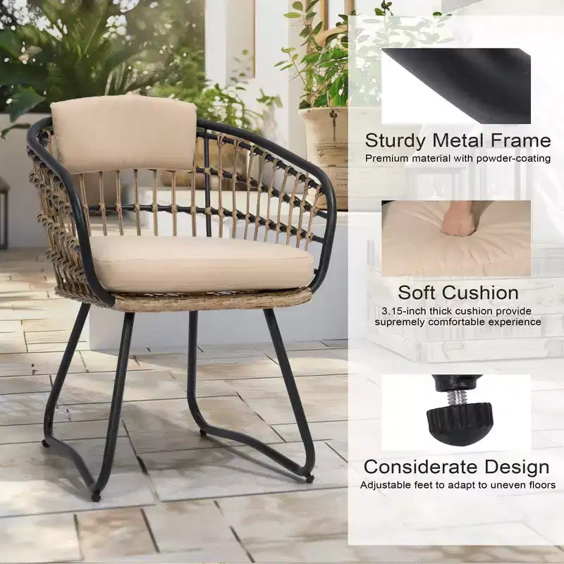 Crestlive Products Lot de 2/3 chaises de salle à manger d'extérieur pour patio en rotin avec accoudoirs et coussin