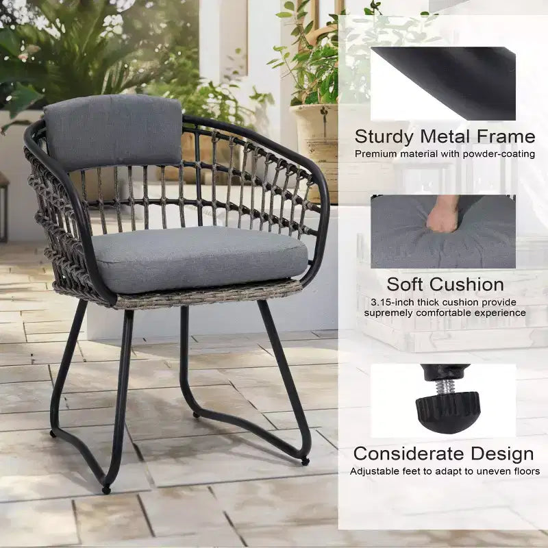 Crestlive Products Lot de 2/3 chaises de salle à manger d'extérieur pour patio en rotin avec accoudoirs et coussin