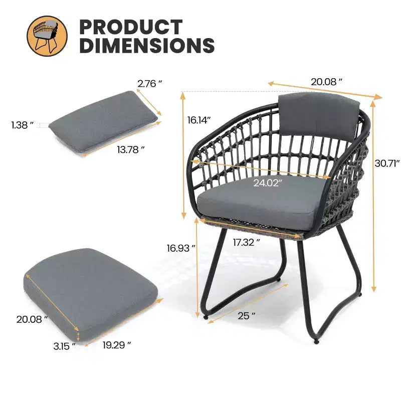 Crestlive Products Lot de 2/3 chaises de salle à manger d'extérieur pour patio en rotin avec accoudoirs et coussin