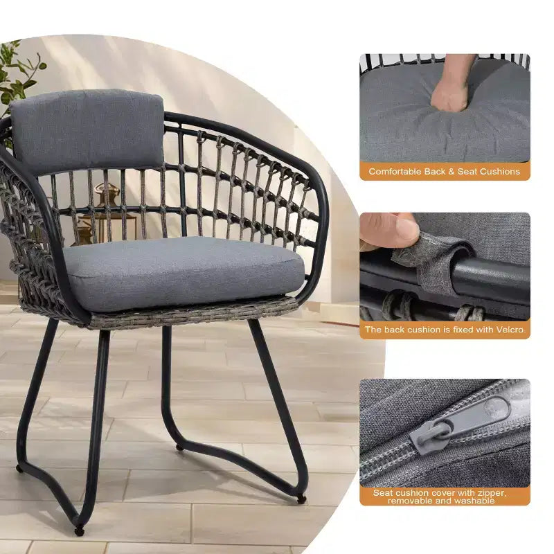 Crestlive Products Lot de 2/3 chaises de salle à manger d'extérieur pour patio en rotin avec accoudoirs et coussin