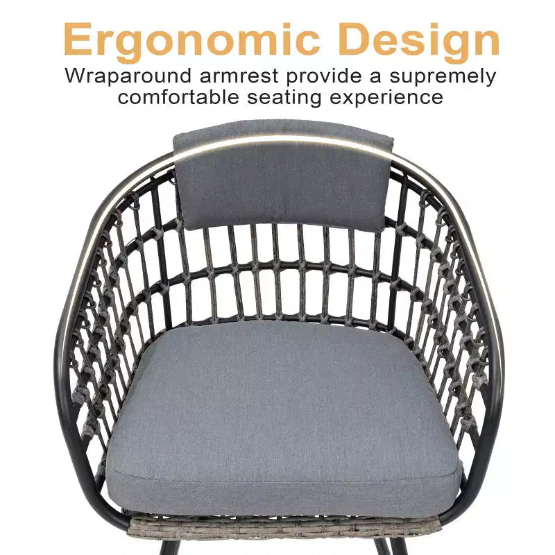 Crestlive Products Lot de 2/3 chaises de salle à manger d'extérieur pour patio en rotin avec accoudoirs et coussin
