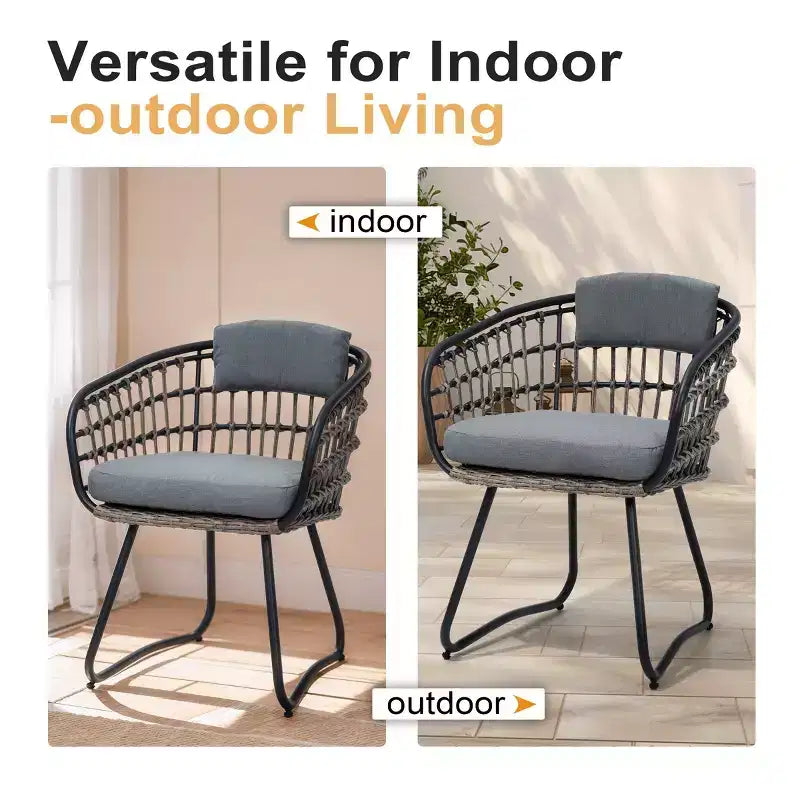 Crestlive Products Lot de 2/3 chaises de salle à manger d'extérieur pour patio en rotin avec accoudoirs et coussin