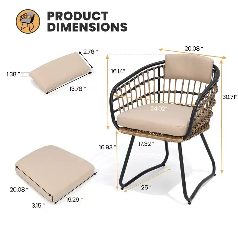 Crestlive Products Lot de 2/3 chaises de salle à manger d'extérieur pour patio en rotin avec accoudoirs et coussin