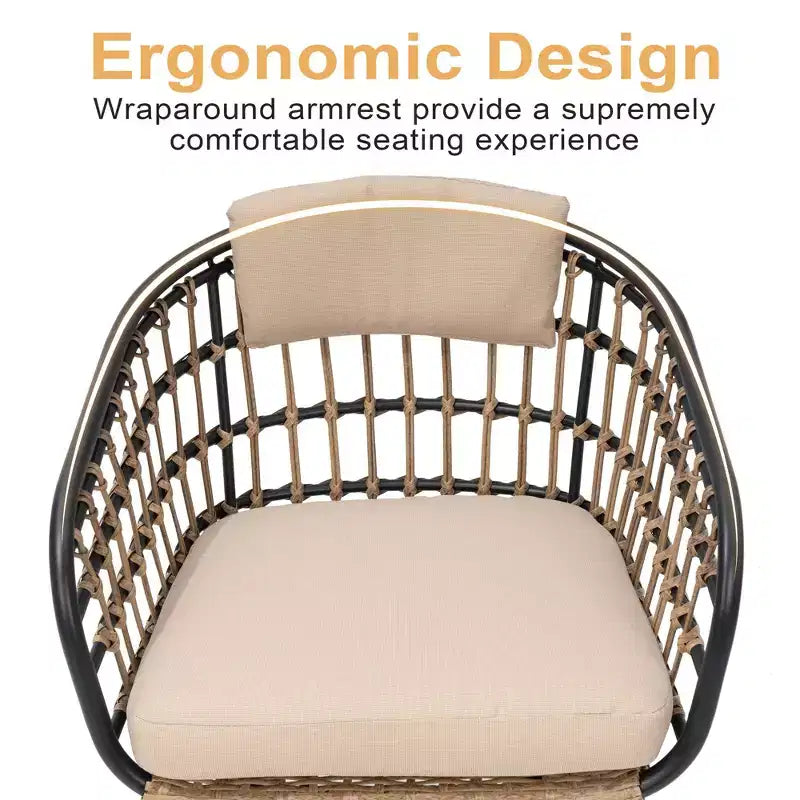 Crestlive Products Lot de 2/3 chaises de salle à manger d'extérieur pour patio en rotin avec accoudoirs et coussin