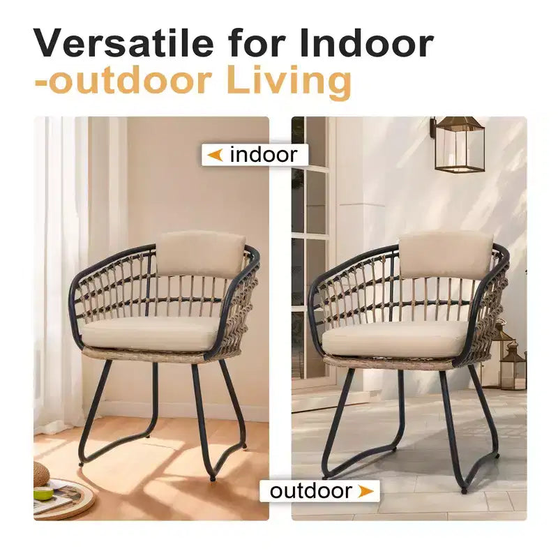 Crestlive Products Lot de 2/3 chaises de salle à manger d'extérieur pour patio en rotin avec accoudoirs et coussin