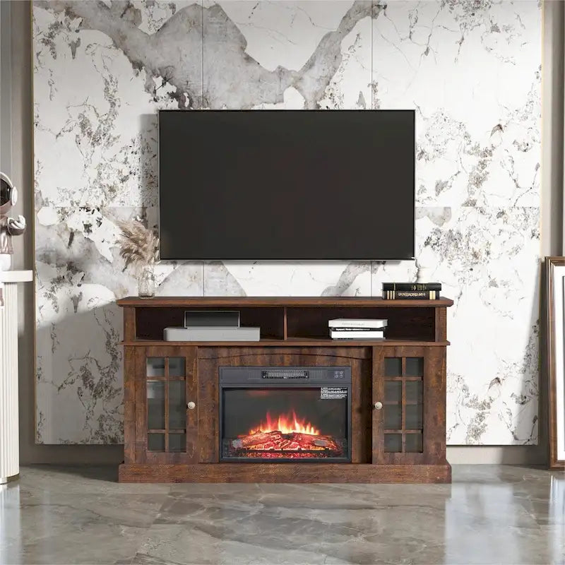 Meuble TV avec cheminée électrique et télécommande
