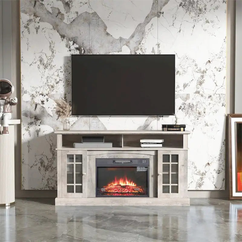 Meuble TV avec cheminée électrique et télécommande