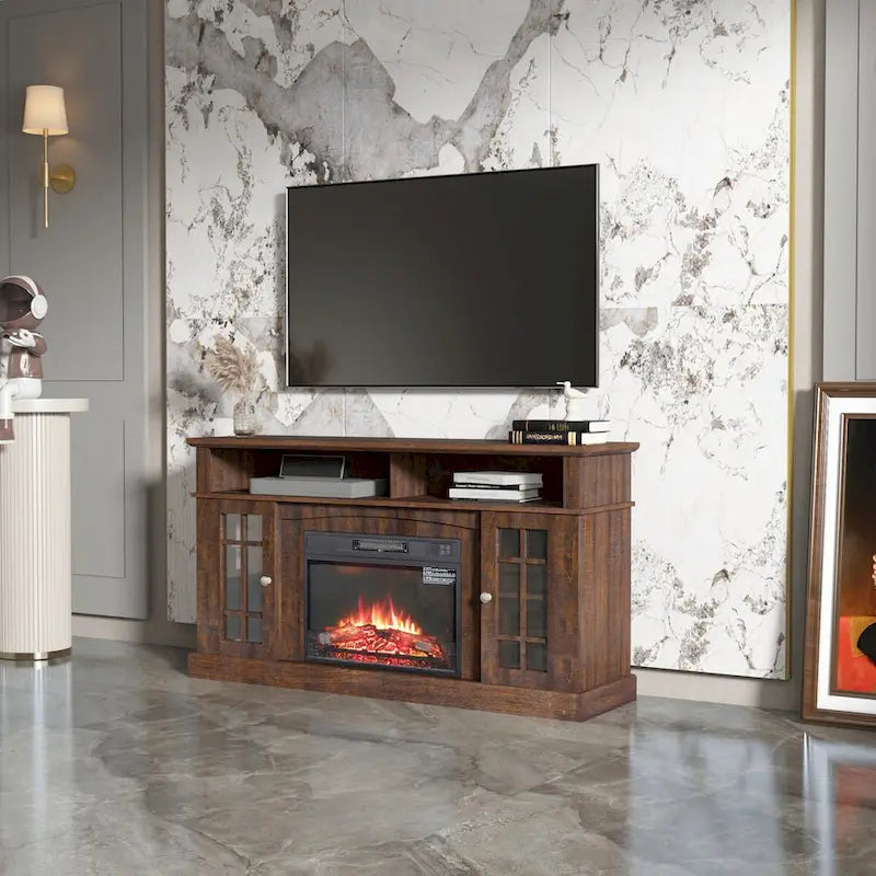 Meuble TV avec cheminée électrique et télécommande
