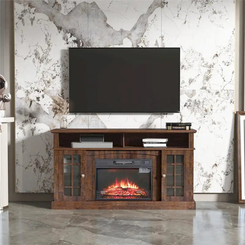 Meuble TV avec cheminée électrique et télécommande