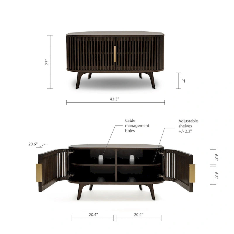 Meuble TV d'angle en bois Sierra Studio London avec accents du milieu du siècle
