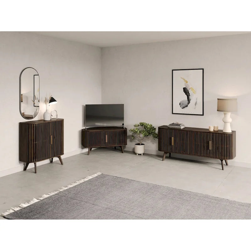 Meuble TV d'angle en bois Sierra Studio London avec accents du milieu du siècle