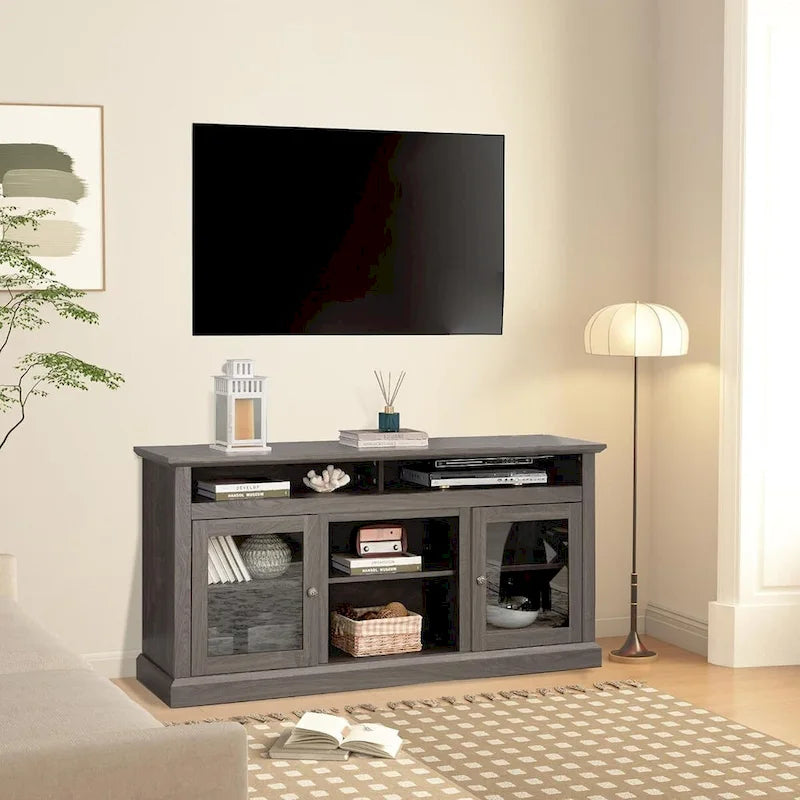 Meuble TV contemporain Roomfitters, console multimédia moderne, pour téléviseurs jusqu'à 65 pouces, espace de rangement ouvert et fermé