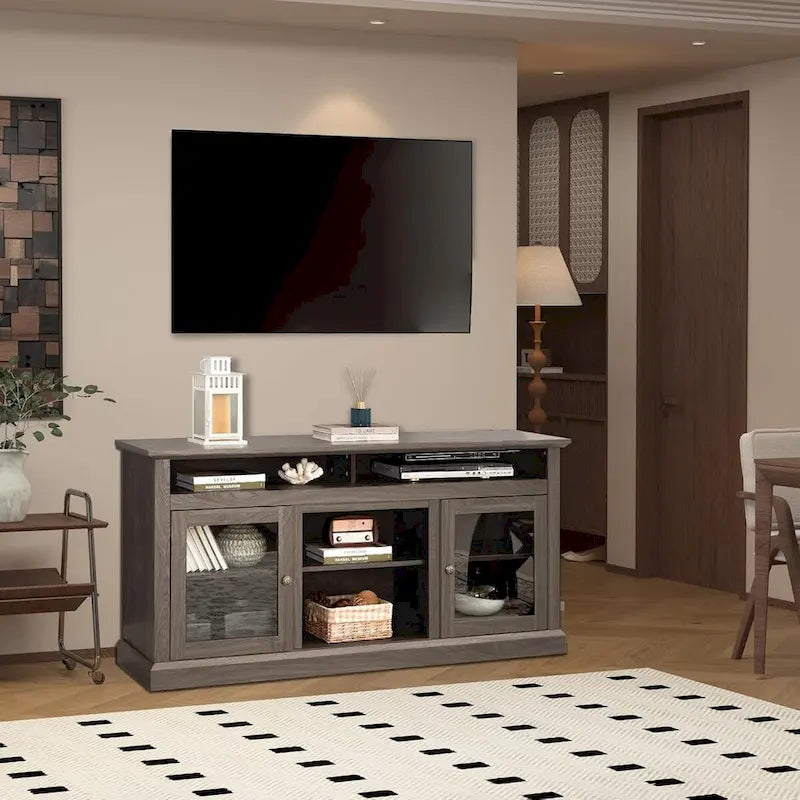 Meuble TV contemporain Roomfitters, console multimédia moderne, pour téléviseurs jusqu'à 65 pouces, espace de rangement ouvert et fermé