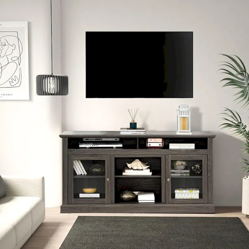 Meuble TV contemporain Roomfitters, console multimédia moderne, pour téléviseurs jusqu'à 65 pouces, espace de rangement ouvert et fermé