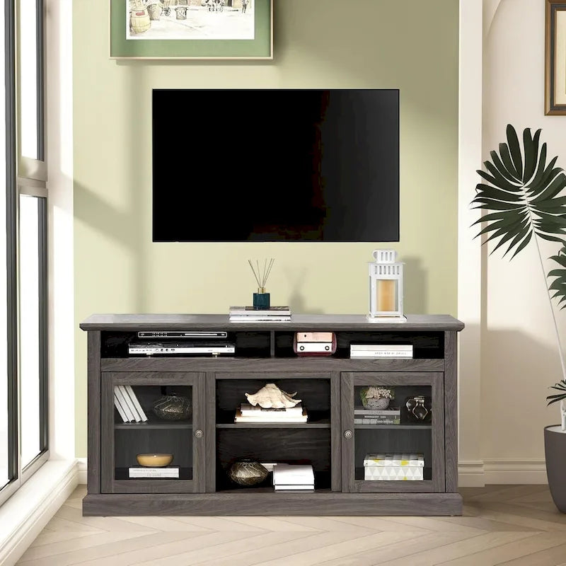 Meuble TV contemporain Roomfitters, console multimédia moderne, pour téléviseurs jusqu'à 65 pouces, espace de rangement ouvert et fermé