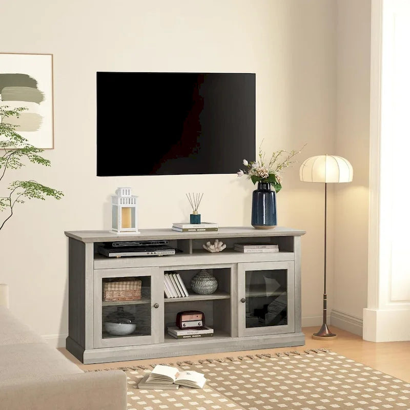 Meuble TV contemporain Roomfitters, console multimédia moderne, pour téléviseurs jusqu'à 65 pouces, espace de rangement ouvert et fermé