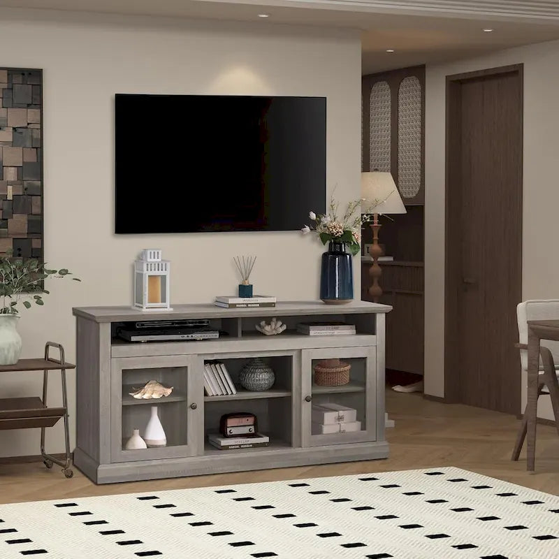 Meuble TV contemporain Roomfitters, console multimédia moderne, pour téléviseurs jusqu'à 65 pouces, espace de rangement ouvert et fermé