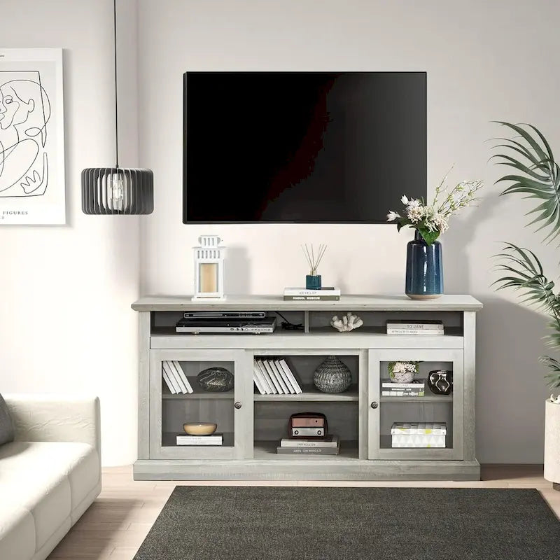 Meuble TV contemporain Roomfitters, console multimédia moderne, pour téléviseurs jusqu'à 65 pouces, espace de rangement ouvert et fermé
