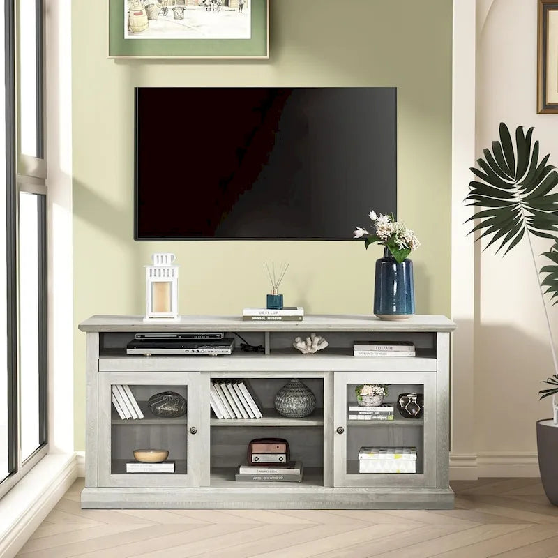Meuble TV contemporain Roomfitters, console multimédia moderne, pour téléviseurs jusqu'à 65 pouces, espace de rangement ouvert et fermé