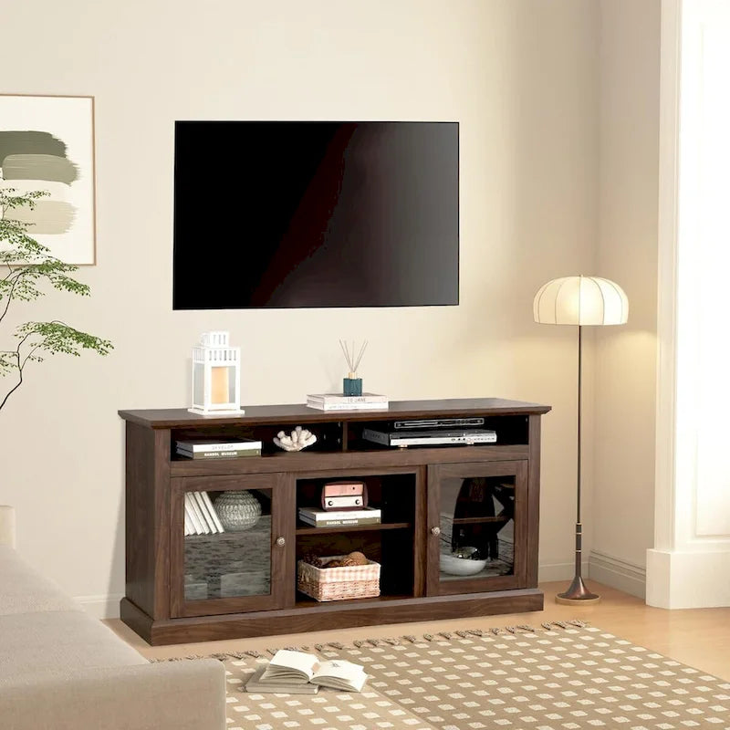 Meuble TV contemporain Roomfitters, console multimédia moderne, pour téléviseurs jusqu'à 65 pouces, espace de rangement ouvert et fermé
