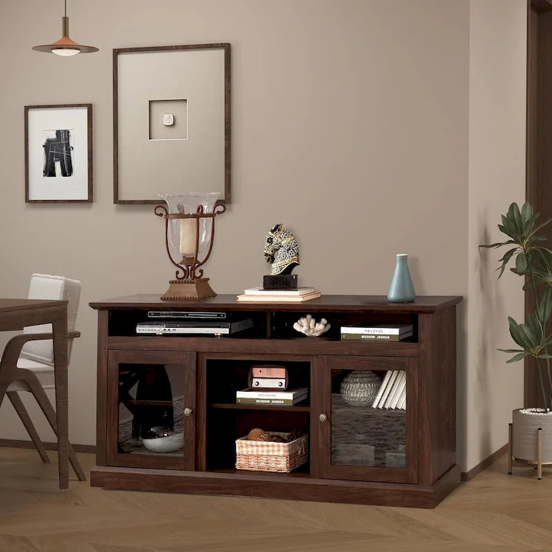 Meuble TV contemporain Roomfitters, console multimédia moderne, pour téléviseurs jusqu'à 65 pouces, espace de rangement ouvert et fermé