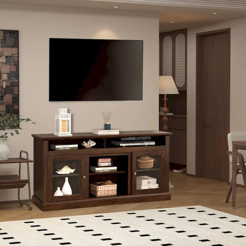Meuble TV contemporain Roomfitters, console multimédia moderne, pour téléviseurs jusqu'à 65 pouces, espace de rangement ouvert et fermé