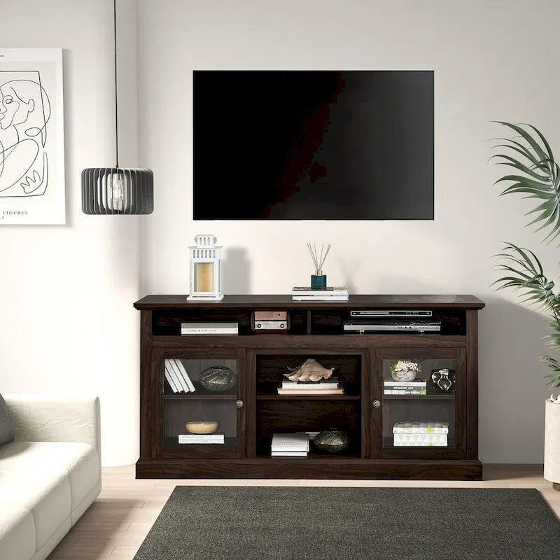 Meuble TV contemporain Roomfitters, console multimédia moderne, pour téléviseurs jusqu'à 65 pouces, espace de rangement ouvert et fermé