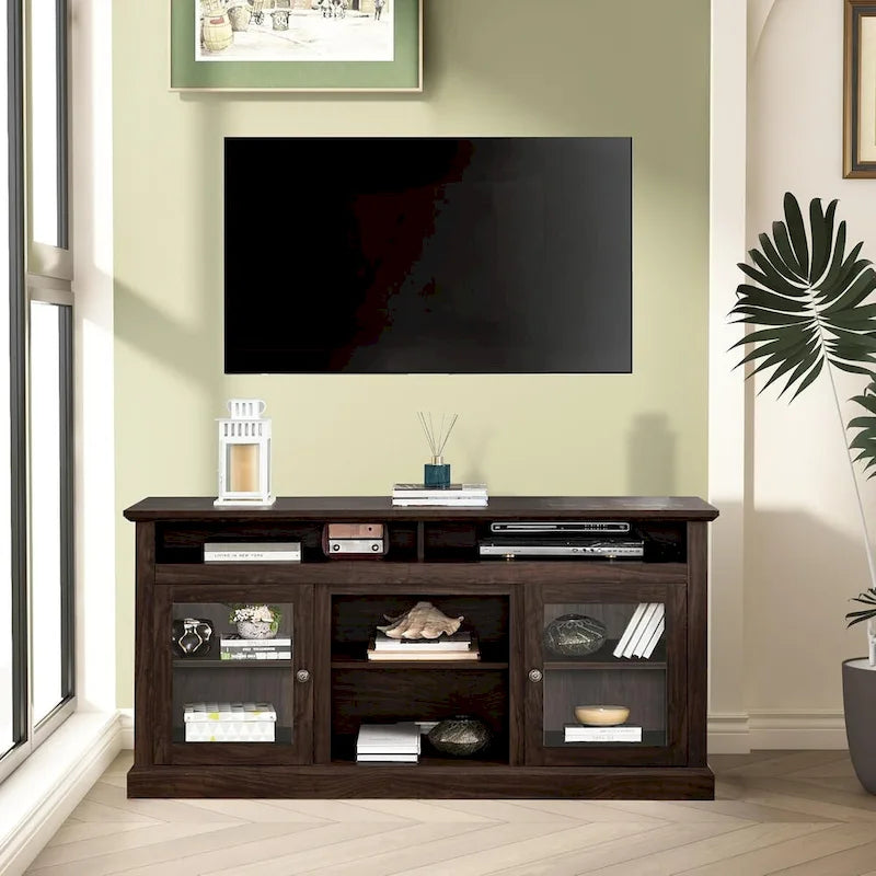 Meuble TV contemporain Roomfitters, console multimédia moderne, pour téléviseurs jusqu'à 65 pouces, espace de rangement ouvert et fermé