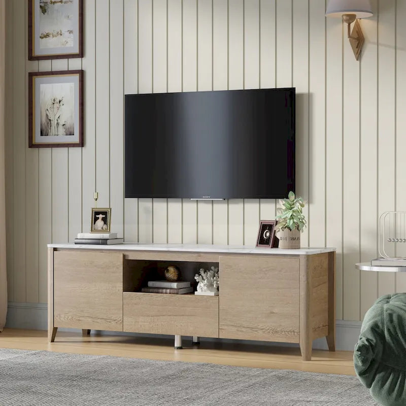 Meuble TV moderne de 58 pouces avec lumières LED, meuble de rangement pour TV jusqu'à 80 pouces pour salon et chambre à coucher