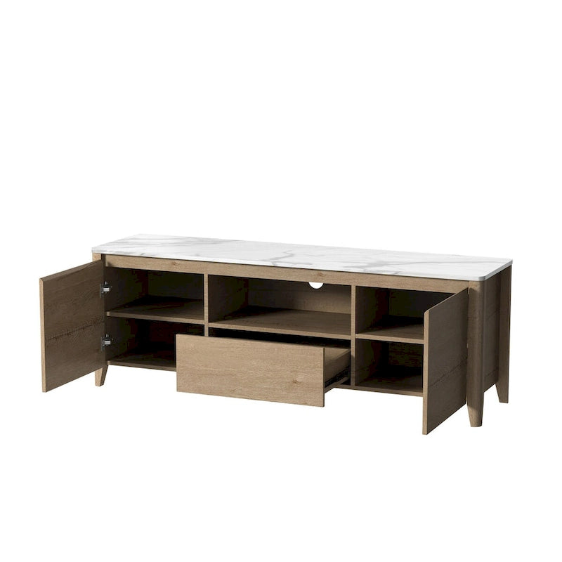 Meuble TV moderne de 58 pouces avec lumières LED, meuble de rangement pour TV jusqu'à 80 pouces pour salon et chambre à coucher