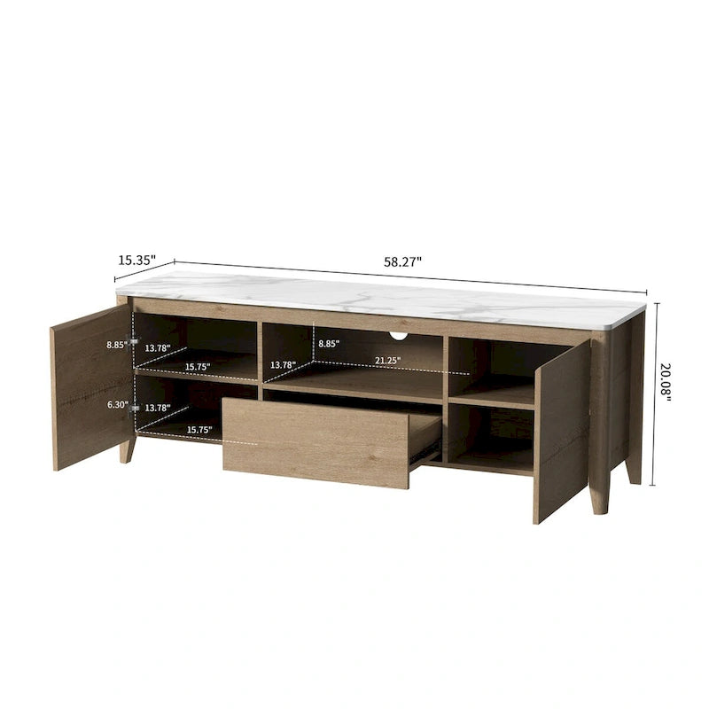 Meuble TV moderne de 58 pouces avec lumières LED, meuble de rangement pour TV jusqu'à 80 pouces pour salon et chambre à coucher
