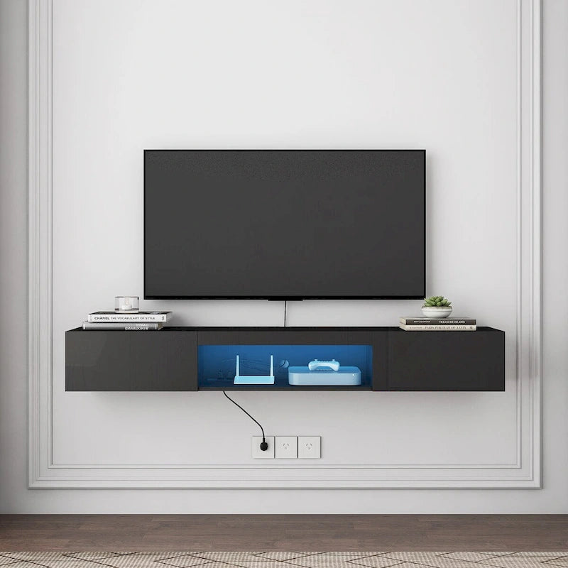 Meuble TV flottant mural avec 20 couleurs LED pour téléviseur 55 60 65 pouces