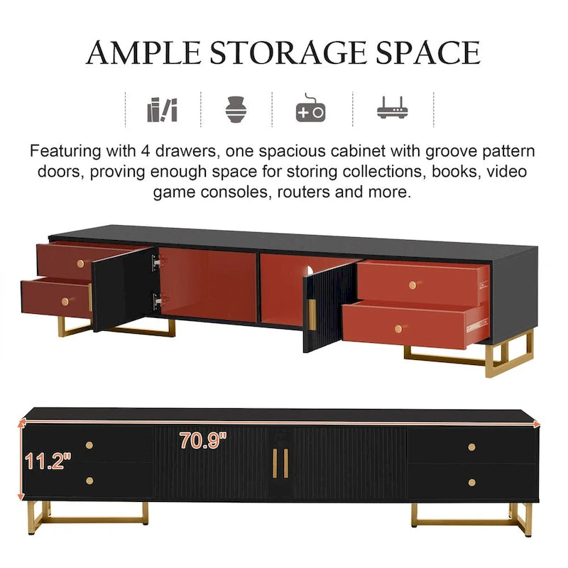 Meuble TV pour téléviseur de 65 pouces et plus, meuble console TV, meuble TV moderne avec rangement, meuble TV pour salon