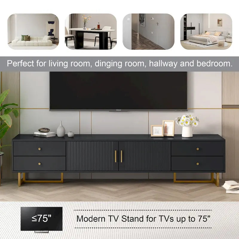 Meuble TV pour téléviseur de 65 pouces et plus, meuble console TV, meuble TV moderne avec rangement, meuble TV pour salon