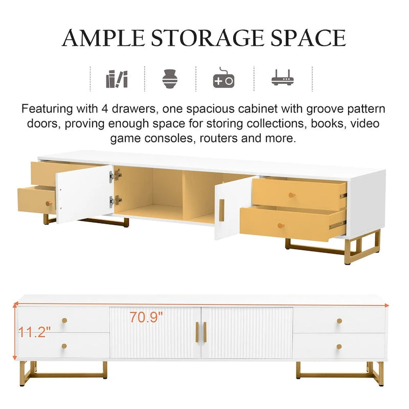 Meuble TV pour téléviseur de 65 pouces et plus, meuble console TV, meuble TV moderne avec rangement, meuble TV pour salon