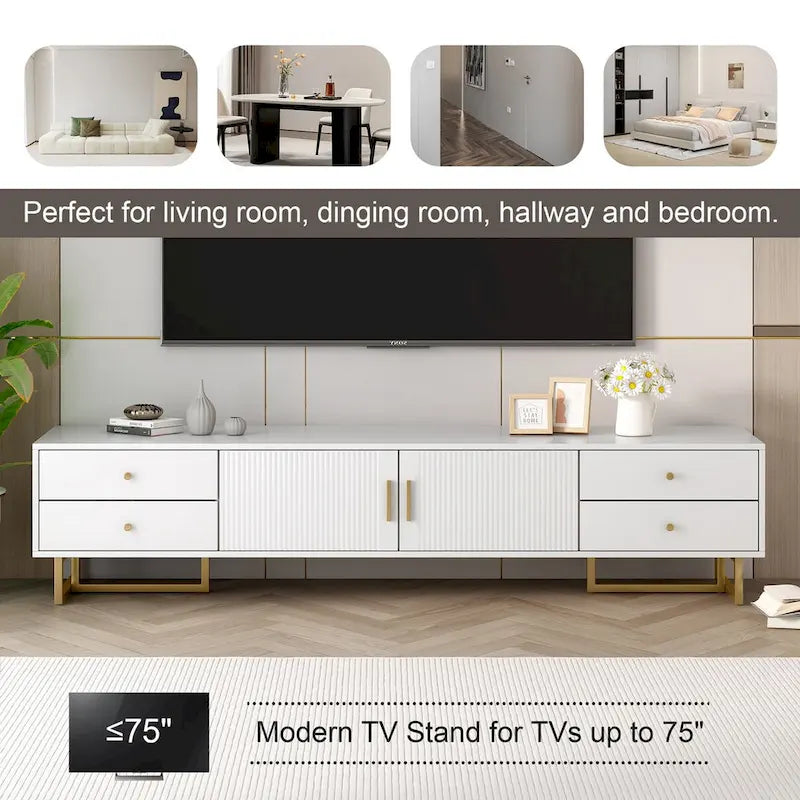 Meuble TV pour téléviseur de 65 pouces et plus, meuble console TV, meuble TV moderne avec rangement, meuble TV pour salon