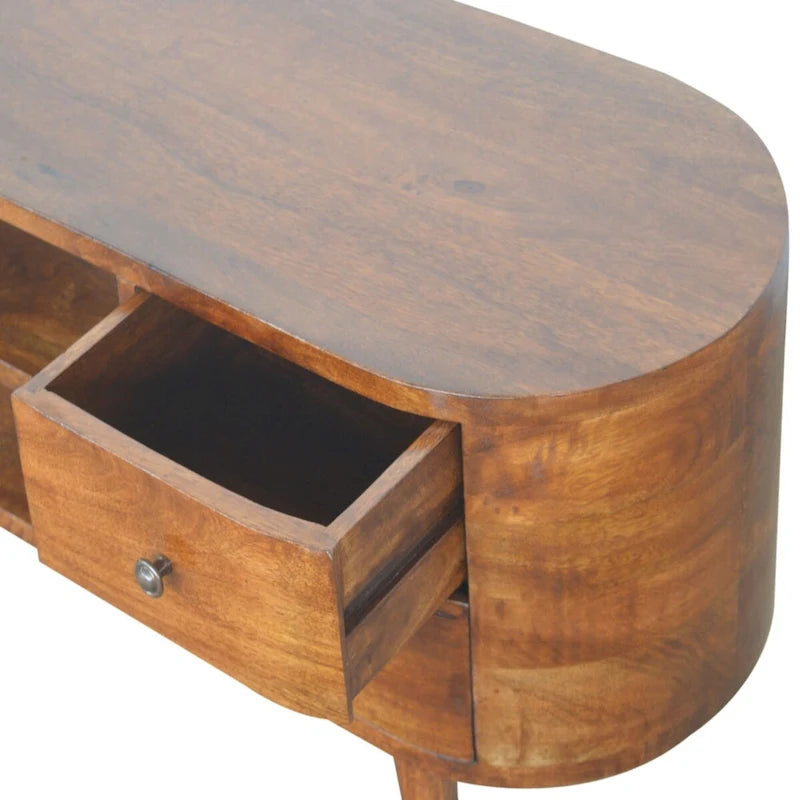 Meuble TV d'angle arrondi Châtaigne
