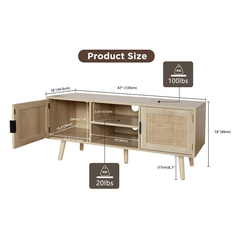 Meuble TV moderne Anmytek 47 – Meuble console média pour téléviseurs jusqu'à 65 pouces – 119 cm de large